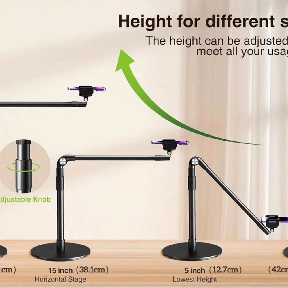 Elitehood Overhead Stand, 15 in Long Arm iPhone Holder 360 Degrees Swivel Tilt